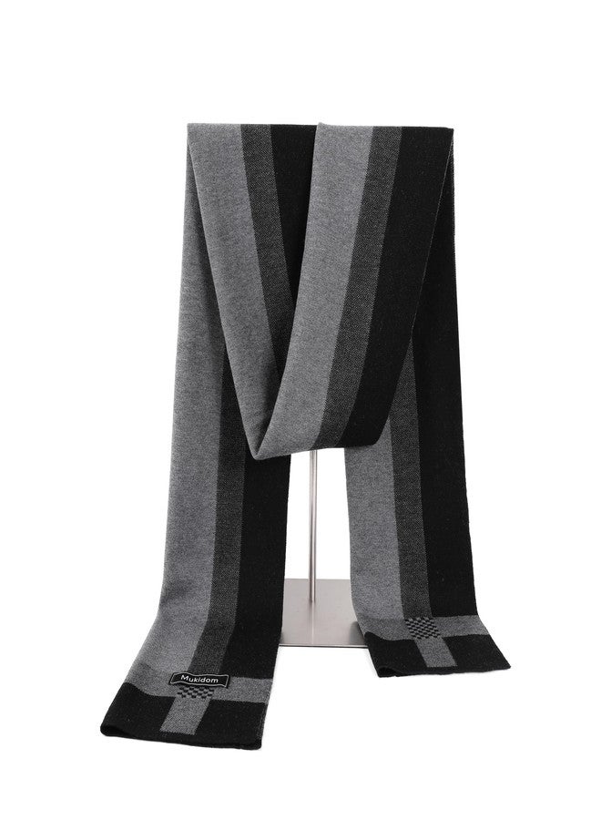Mukidom Winter Scarf for Men, Mens Merino Wool Black and Grey Scarf Thick Warm Soft Scarves Cashmere Feel with Gift Box Business Casual - Image 2